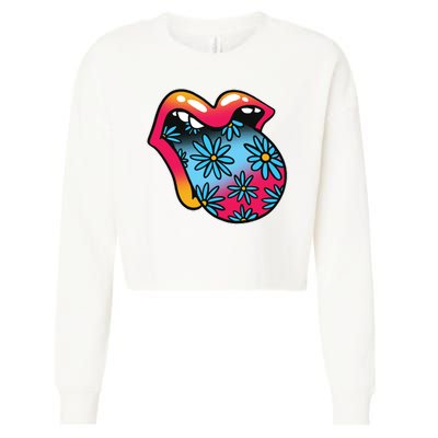 Trippy Floral Mouth Cropped Pullover Crew