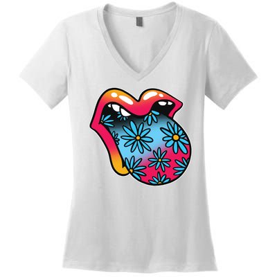 Trippy Floral Mouth Women's V-Neck T-Shirt