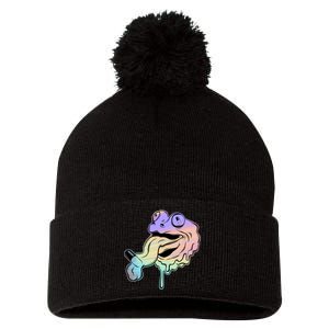 Trippy Frog Pom Pom 12in Knit Beanie