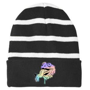 Trippy Frog Striped Beanie with Solid Band