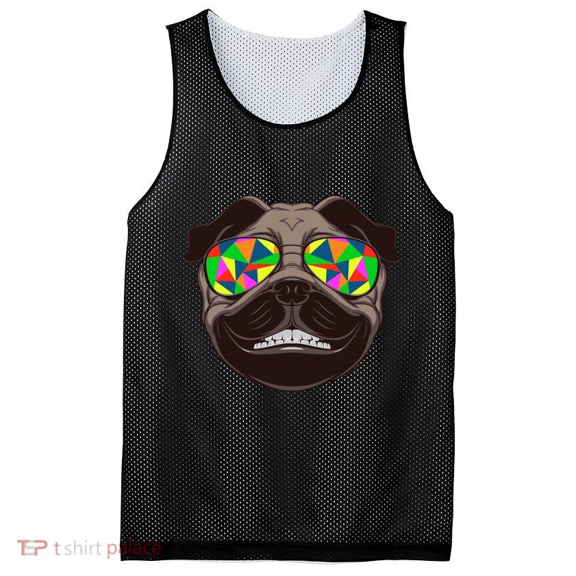 Trippy Hypnotized Pug Mesh Reversible Basketball Jersey Tank