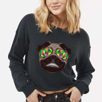 Trippy Hypnotized Pug Cropped Pullover Crew