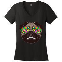 Trippy Hypnotized Pug Women's V-Neck T-Shirt