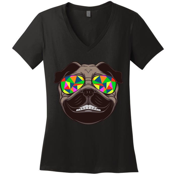 Trippy Hypnotized Pug Women's V-Neck T-Shirt