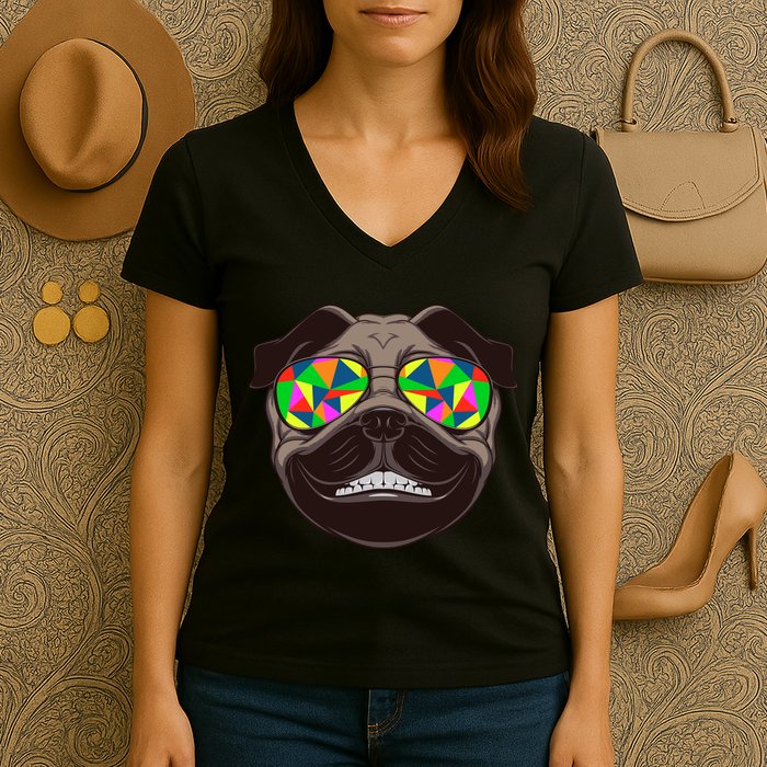 Trippy Hypnotized Pug Women's V-Neck T-Shirt