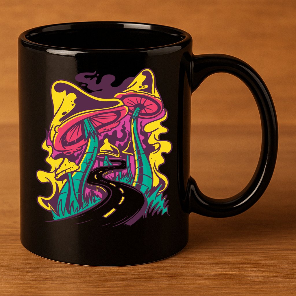 Trippy Mushroom Road 11oz C Handle Ceramic Mug