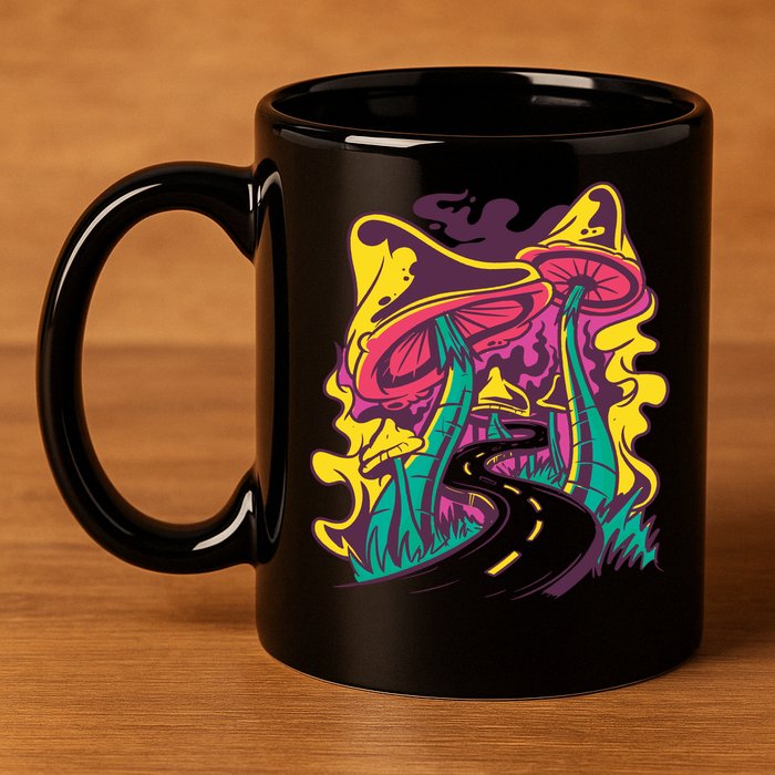 Trippy Mushroom Road 11oz C Handle Ceramic Mug