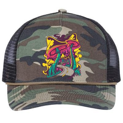 Trippy Mushroom Road Retro Rope Trucker Hat Cap