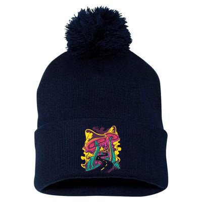 Trippy Mushroom Road Pom Pom 12in Knit Beanie