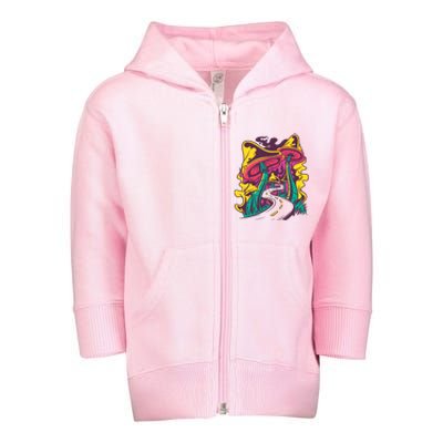 Trippy Mushroom Road Toddler Zip Fleece Hoodie