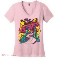 Trippy Mushroom Road Women's V-Neck T-Shirt