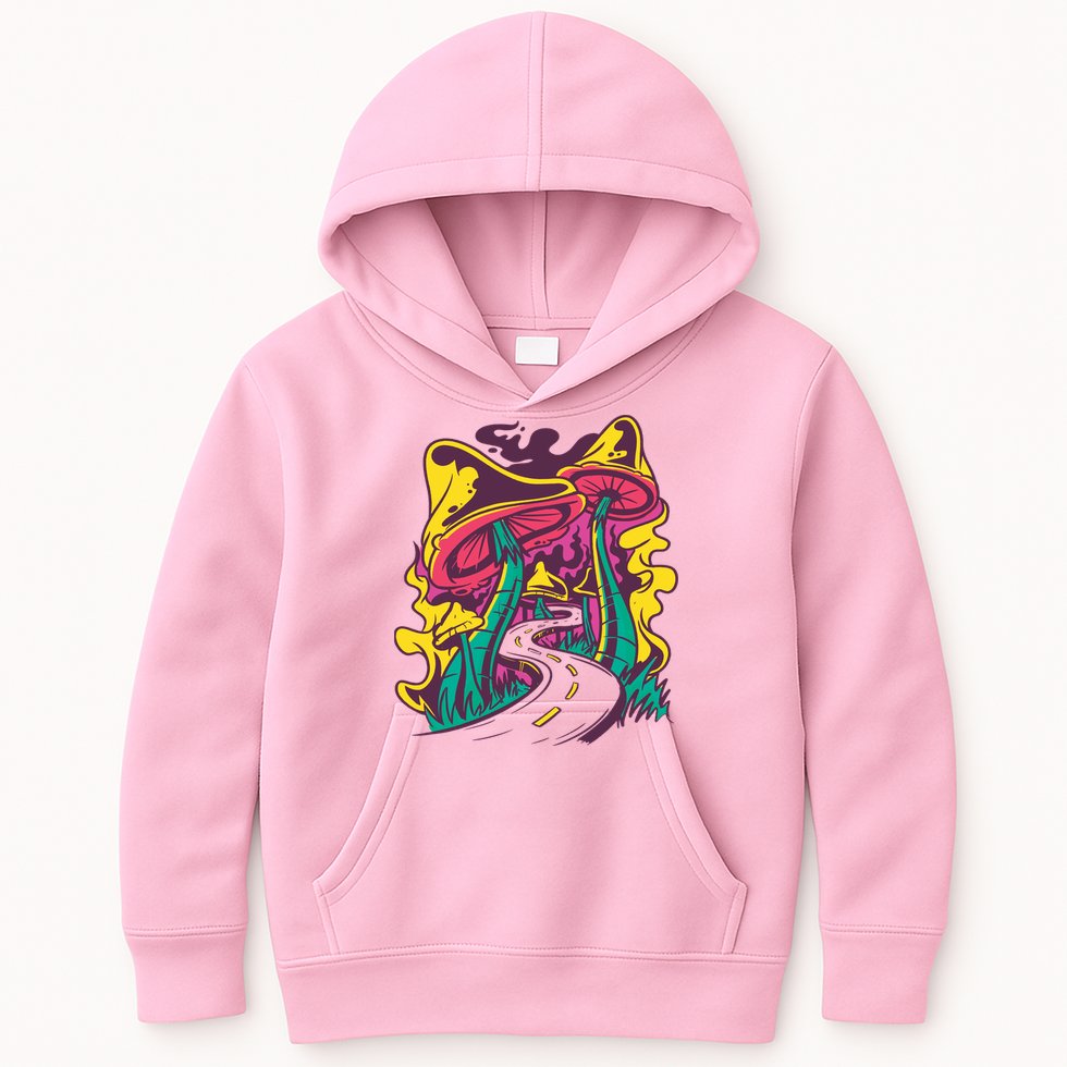 Trippy Mushroom Road Kids Hoodie