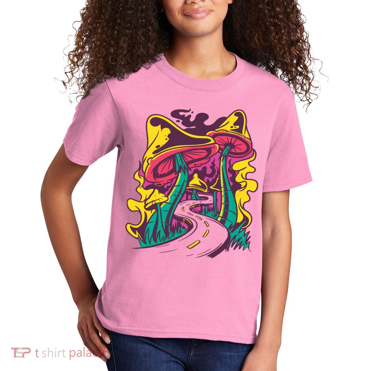 Trippy Mushroom Road Kids T-Shirt