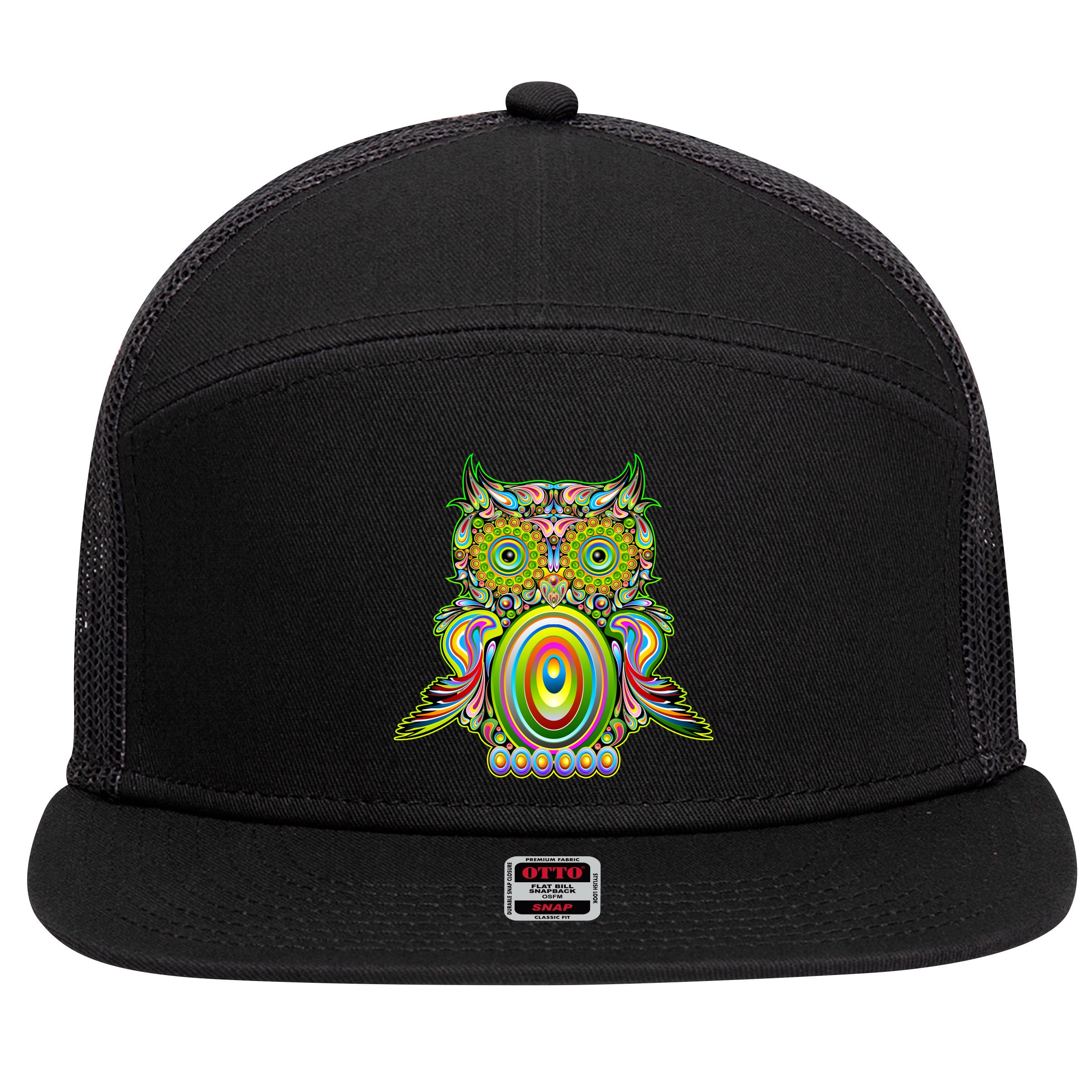 Trippy Owl 7 Panel Mesh Trucker Snapback Hat