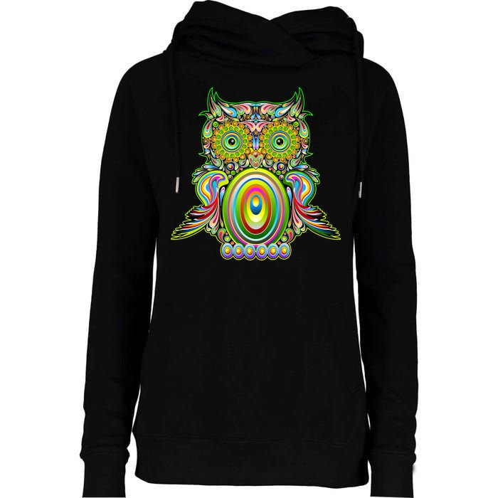 Trippy Owl Womens Funnel Neck Pullover Hood