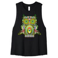 Trippy Owl Women's Racerback Cropped Tank