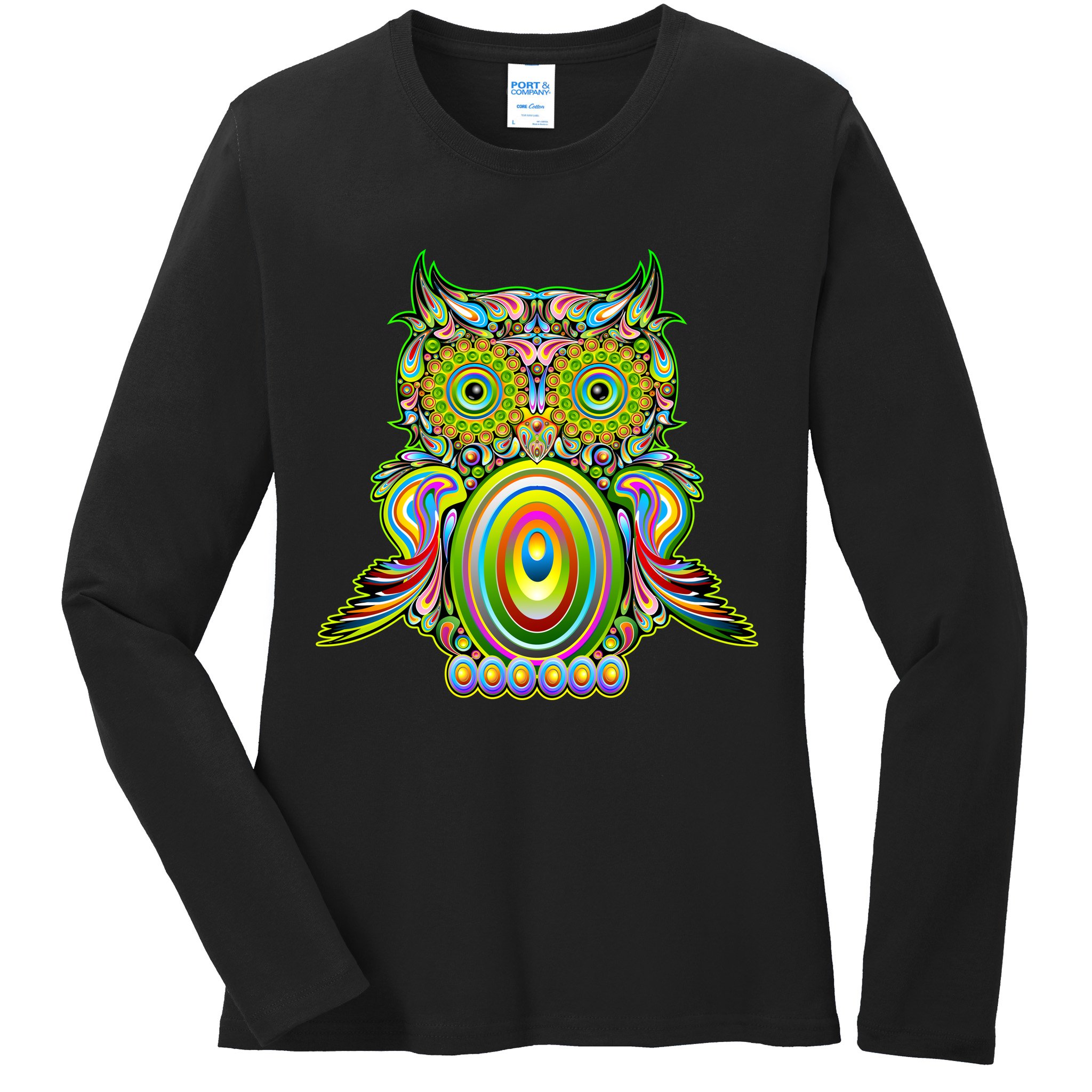 Trippy Owl Ladies Long Sleeve Shirt