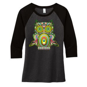 Trippy Owl Women's Tri-Blend 3/4-Sleeve Raglan Shirt