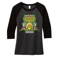 Trippy Owl Women's Tri-Blend 3/4-Sleeve Raglan Shirt