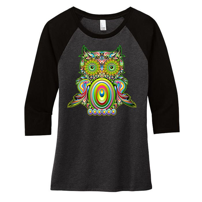 Trippy Owl Women's Tri-Blend 3/4-Sleeve Raglan Shirt