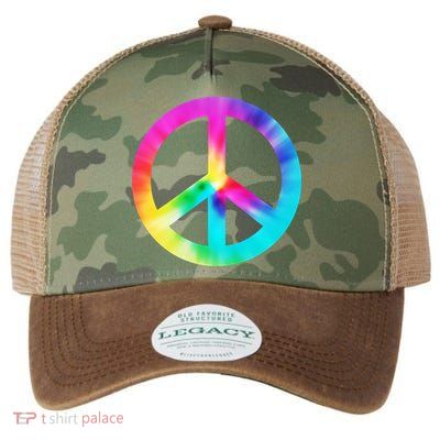 Trippy Rainbow Peace Sign Legacy Tie Dye Trucker Hat
