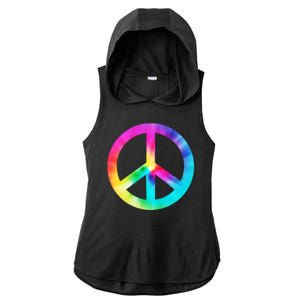 Trippy Rainbow Peace Sign Ladies PosiCharge Tri-Blend Wicking Draft Hoodie Tank