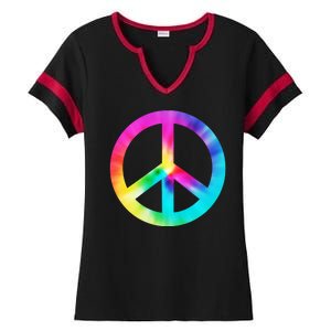 Trippy Rainbow Peace Sign Ladies Halftime Notch Neck Tee