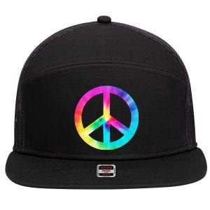 Trippy Rainbow Peace Sign 7 Panel Mesh Trucker Snapback Hat