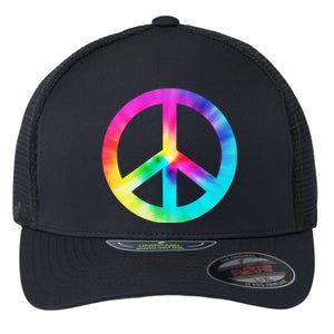 Trippy Rainbow Peace Sign Flexfit Unipanel Trucker Cap