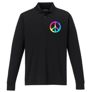 Trippy Rainbow Peace Sign Performance Long Sleeve Polo