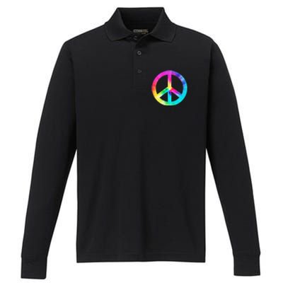 Trippy Rainbow Peace Sign Performance Long Sleeve Polo