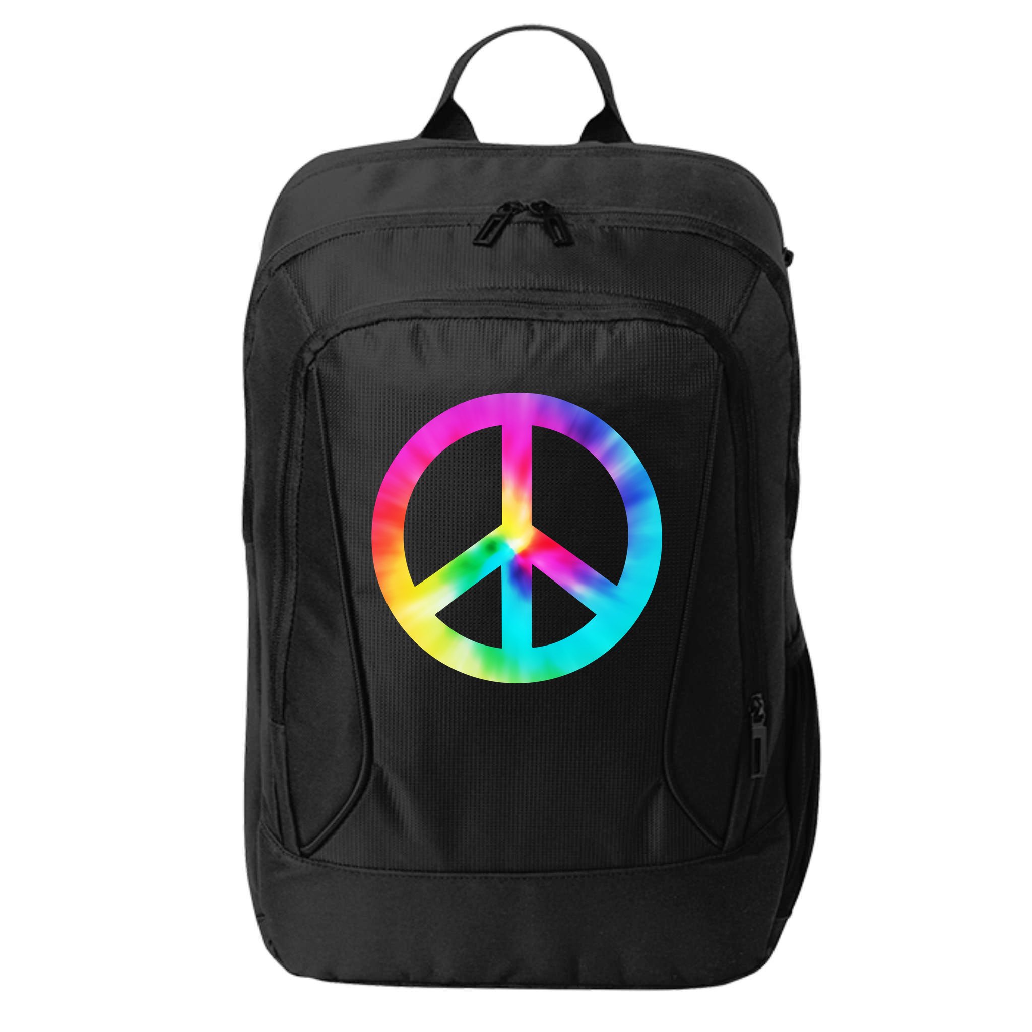 Trippy Rainbow Peace Sign City Backpack