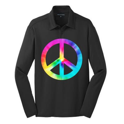 Trippy Rainbow Peace Sign Silk Touch Performance Long Sleeve Polo