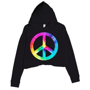 Trippy Rainbow Peace Sign Crop Fleece Hoodie