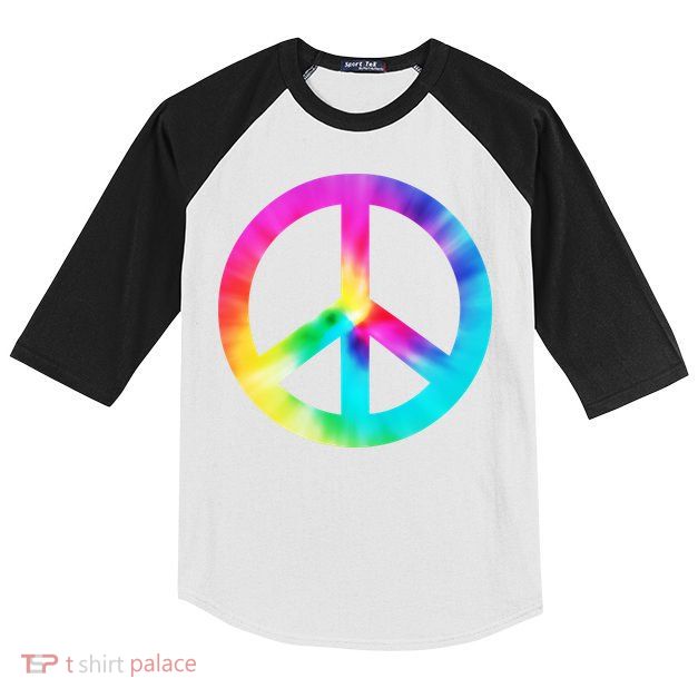Trippy Rainbow Peace Sign Kids Colorblock Raglan Jersey