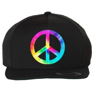 Trippy Rainbow Peace Sign Wool Snapback Cap