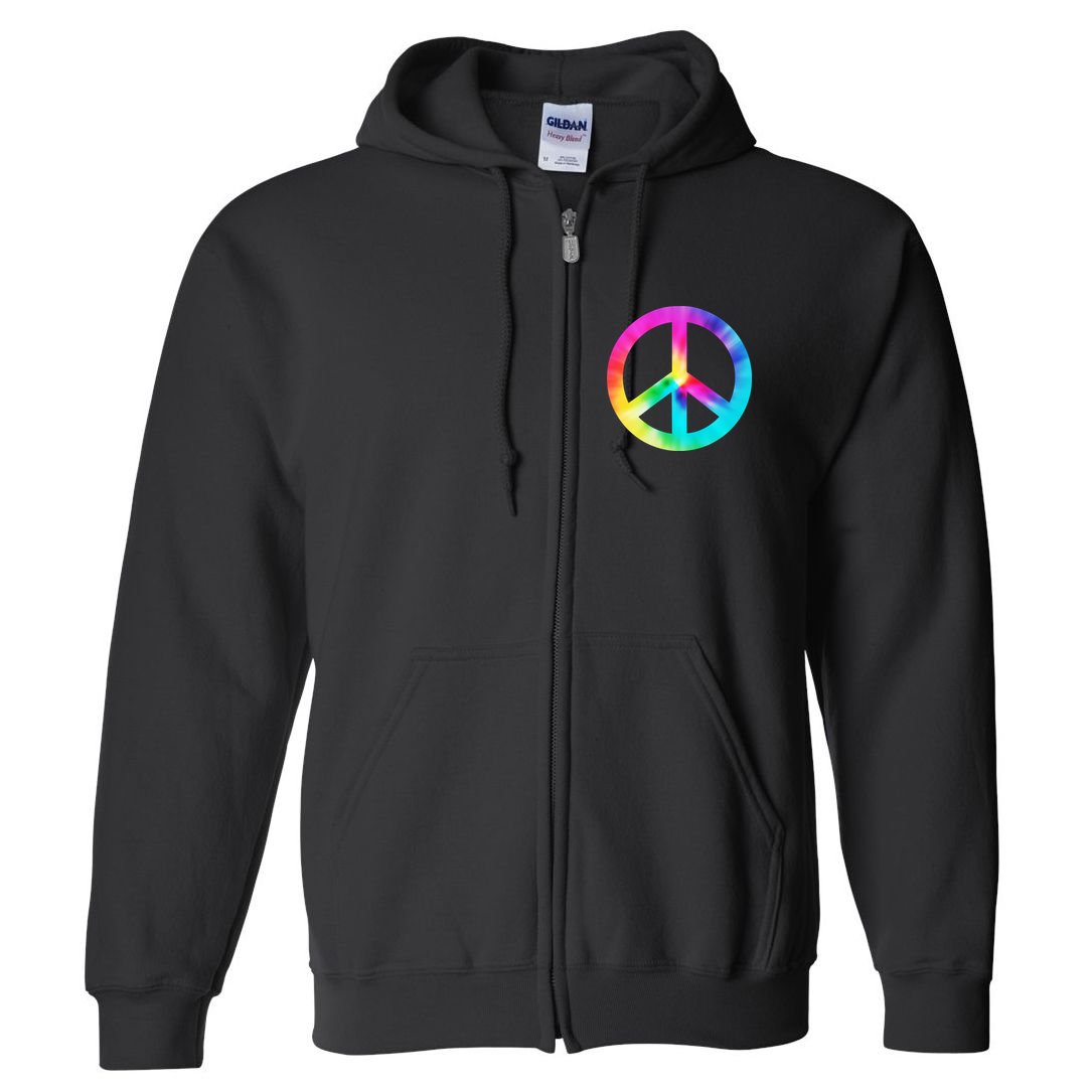 Trippy Rainbow Peace Sign Full Zip Hoodie