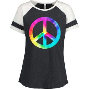 Trippy Rainbow Peace Sign Enza Ladies Jersey Colorblock Tee