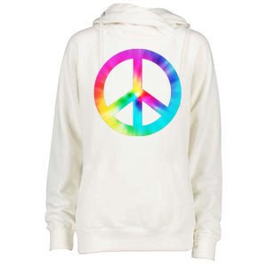 Trippy Rainbow Peace Sign Womens Funnel Neck Pullover Hood