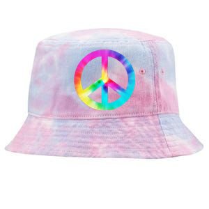 Trippy Rainbow Peace Sign Tie-Dyed Bucket Hat