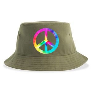 Trippy Rainbow Peace Sign Sustainable Bucket Hat