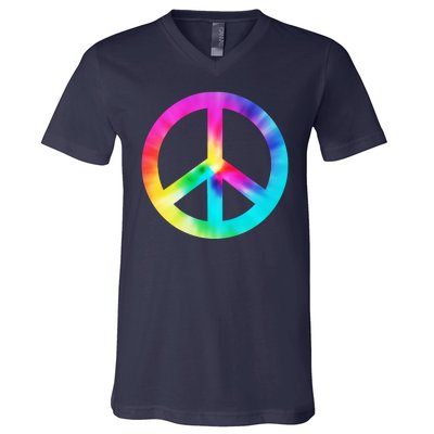 Trippy Rainbow Peace Sign V-Neck T-Shirt