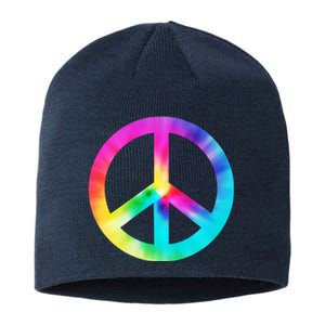 Trippy Rainbow Peace Sign Sustainable Beanie