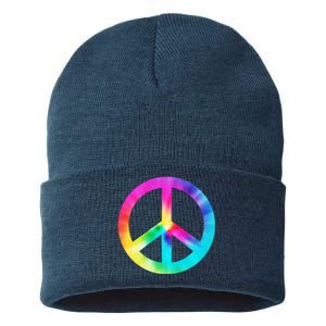 Trippy Rainbow Peace Sign Sustainable Knit Beanie