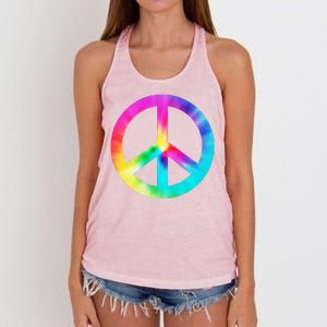 Trippy Rainbow Peace Sign Women's Knotted Racerback Tank