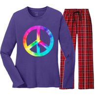 Trippy Rainbow Peace Sign Women's Long Sleeve Flannel Pajama Set 