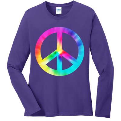 Trippy Rainbow Peace Sign Ladies Long Sleeve Shirt