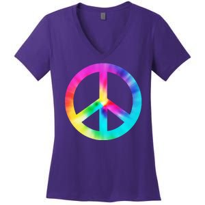 Trippy Rainbow Peace Sign Women's V-Neck T-Shirt