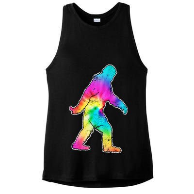 Trippy Sasquatch Tie Dye Colorful Bigfoot Ladies PosiCharge Tri-Blend Wicking Tank