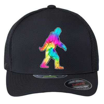 Trippy Sasquatch Tie Dye Colorful Bigfoot Flexfit Unipanel Trucker Cap